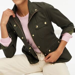 J.CREW Women’s Resin-Coated Twill Field Jacket Olive Size Small